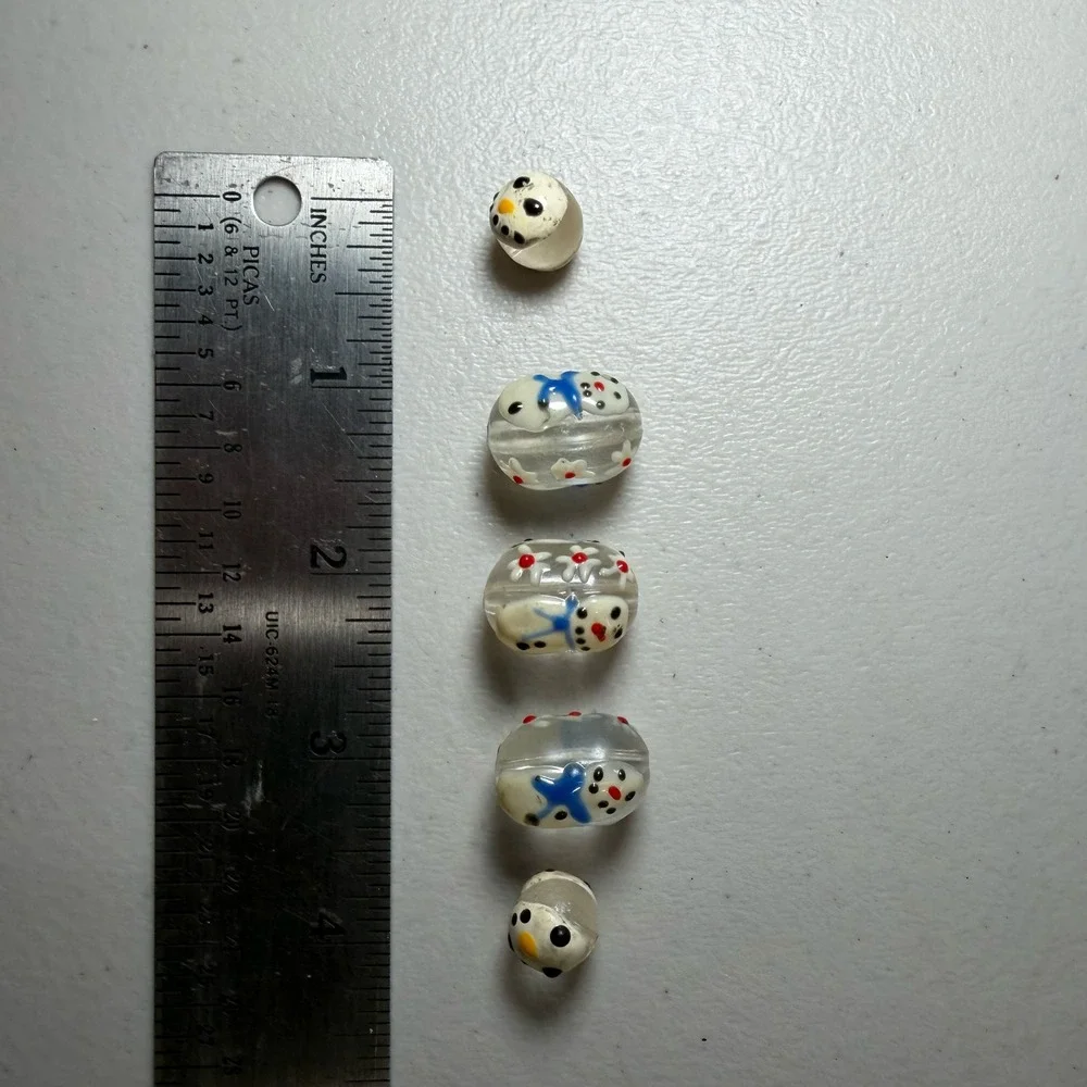 Vintage Lampwork Glass Snowman Beads Set of 5 Holiday‎ Winter Jewelry Making